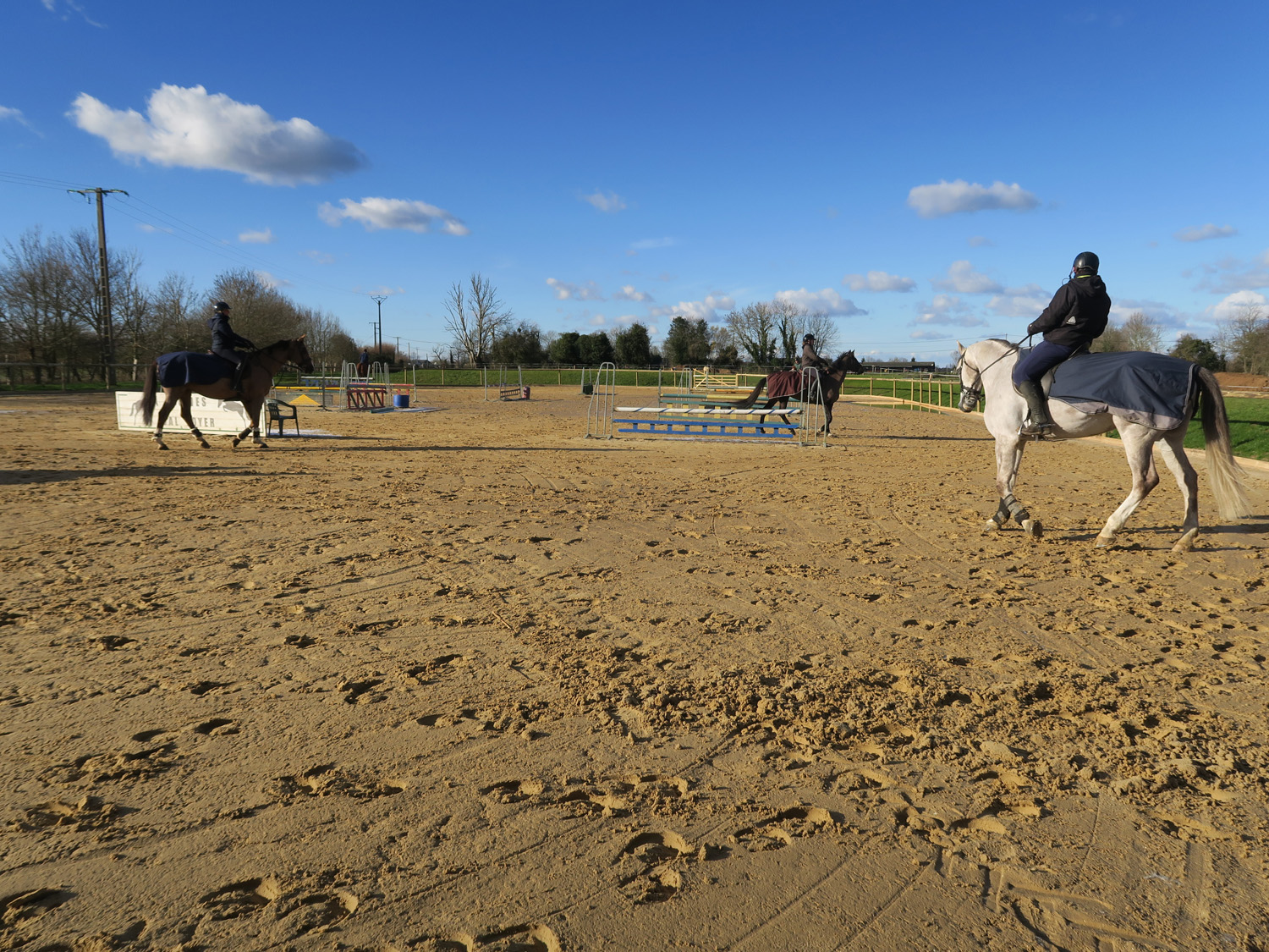 Chevaux s'échauffant sur la nouvelle carrière